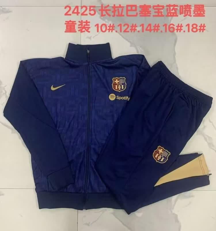 Kids - Thailand Quality(AAA) 24/25 Barcelona Dark Blue Soccer Tracksuit 03