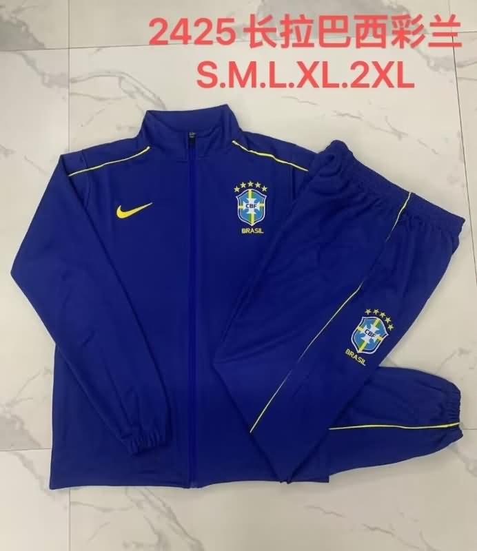 Thailand Quality(AAA) 2024 Brazil Dark Blue Soccer Tracksuit