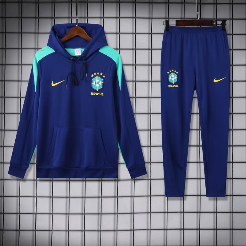 Thailand Quality(AAA) 2024 Brazil Dark Blue Soccer Tracksuit 02