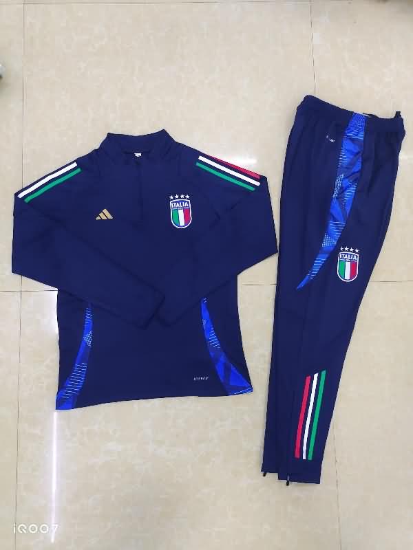 Thailand Quality(AAA) 2024 Italy Dark Blue Soccer Tracksuit 02