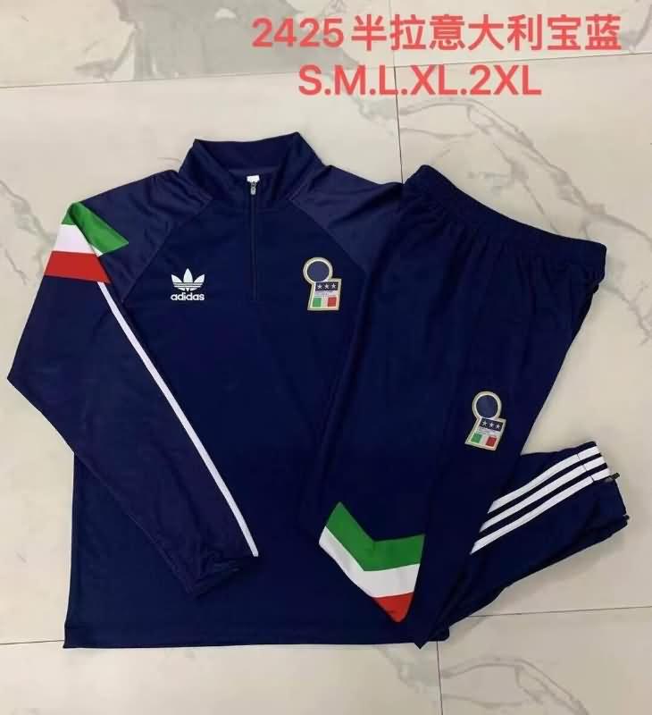 Thailand Quality(AAA) 2024 Italy Dark Blue Soccer Tracksuit 05