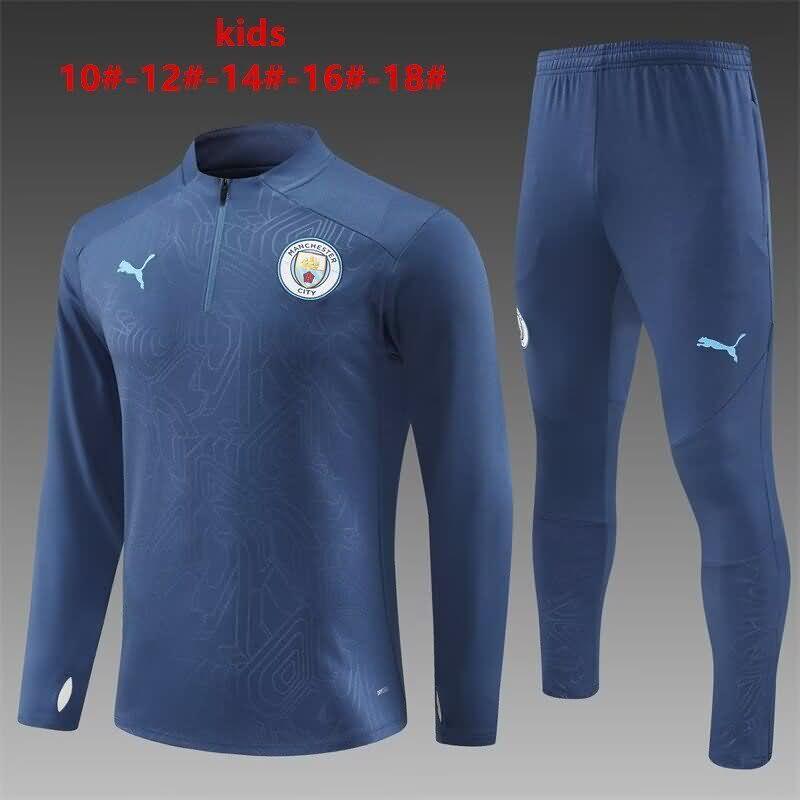 Kids - Thailand Quality(AAA) 24/25 Manchester City Dark Blue Soccer Tracksuit