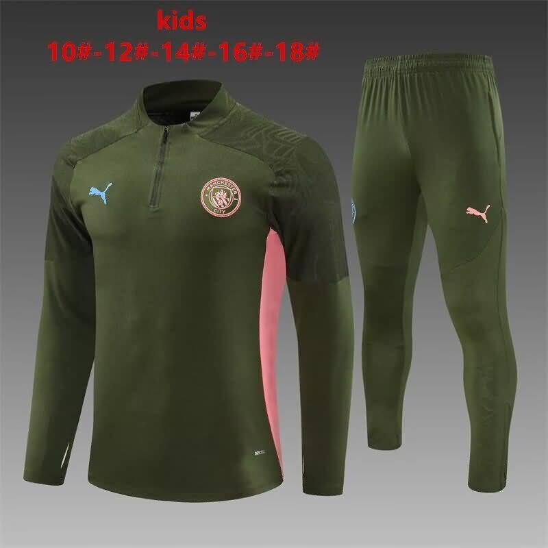 Kids - Thailand Quality(AAA) 24/25 Manchester City Green Soccer Tracksuit