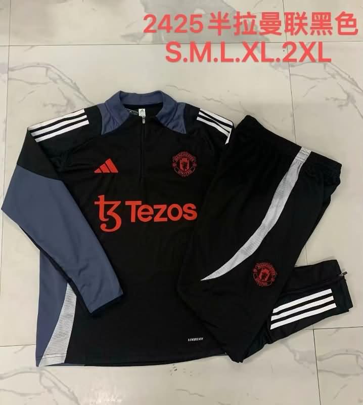 Thailand Quality(AAA) 24/25 Manchester United Black Soccer Tracksuit