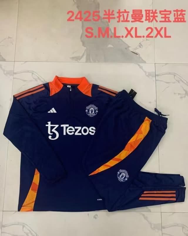 Thailand Quality(AAA) 24/25 Manchester United Dark Blue Soccer Tracksuit