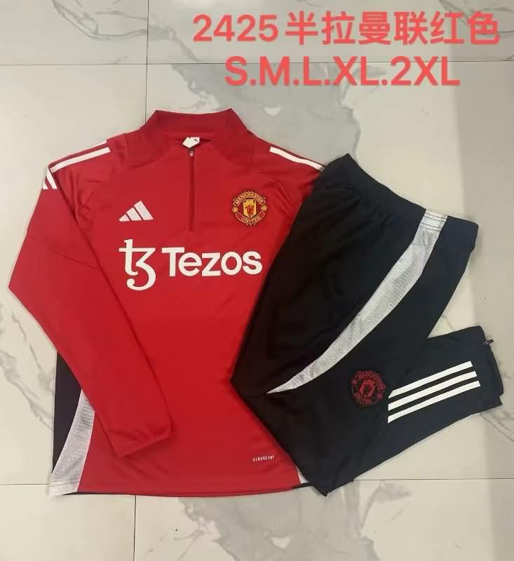 Thailand Quality(AAA) 24/25 Manchester United Red Soccer Tracksuit 03