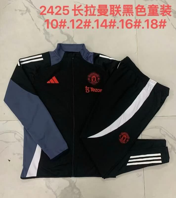 Kids - Thailand Quality(AAA) 24/25 Manchester United Black Soccer Tracksuit 02