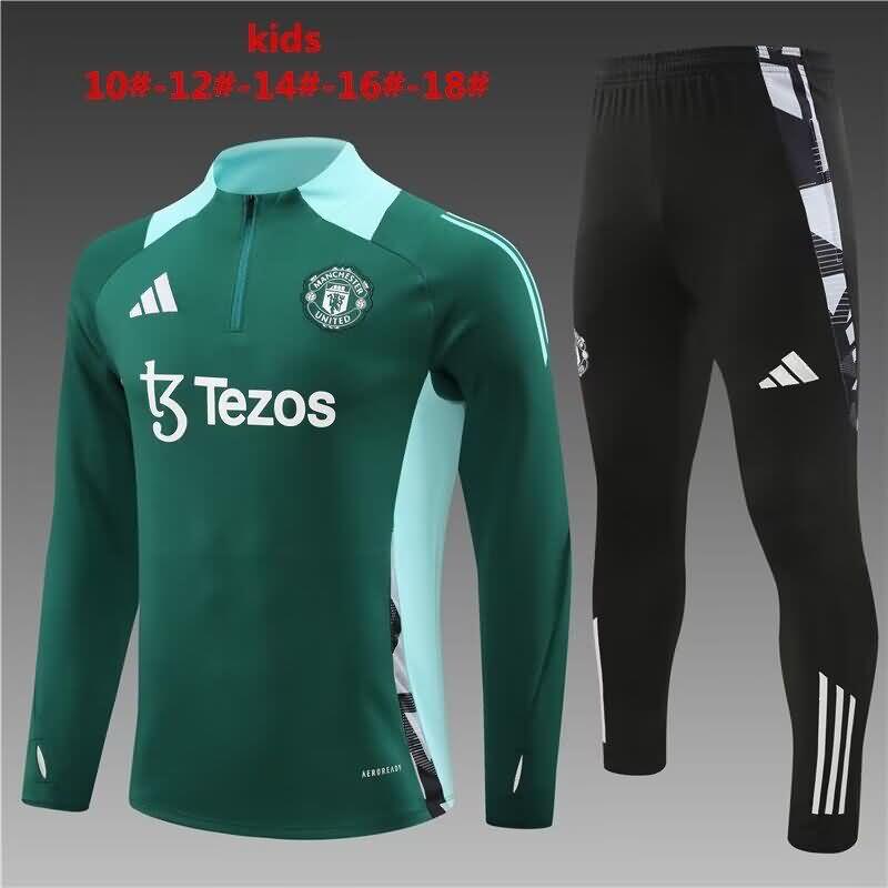 Kids - Thailand Quality(AAA) 24/25 Manchester United Green Soccer Tracksuit