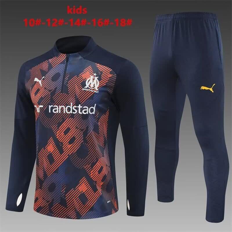 Kids - Thailand Quality(AAA) 24/25 Marseilles Dark Blue Soccer Tracksuit