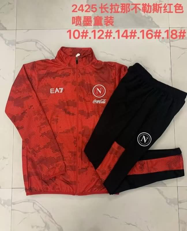 Kids - Thailand Quality(AAA) 24/25 Napoli Red Soccer Tracksuit