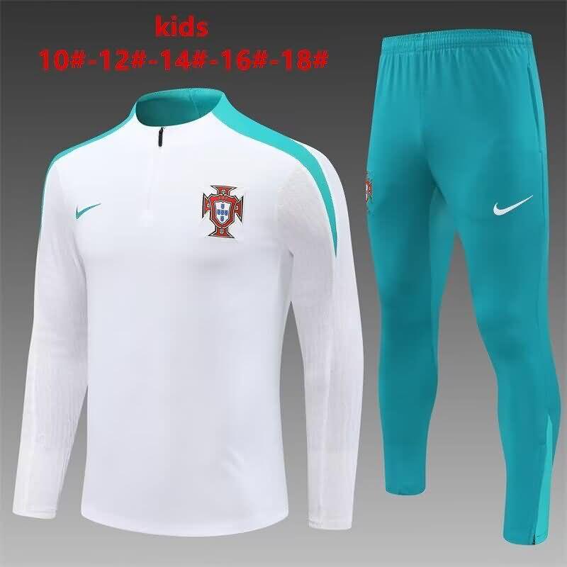 Kids - Thailand Quality(AAA) 2024 Portugal White Soccer Tracksuit