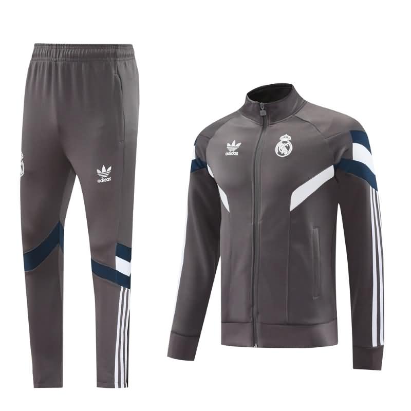 Thailand Quality(AAA) 24/25 Real Madrid Grey Soccer Tracksuit 02