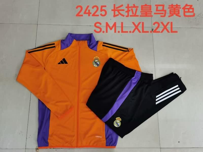 Thailand Quality(AAA) 24/25 Real Madrid Orange Soccer Tracksuit