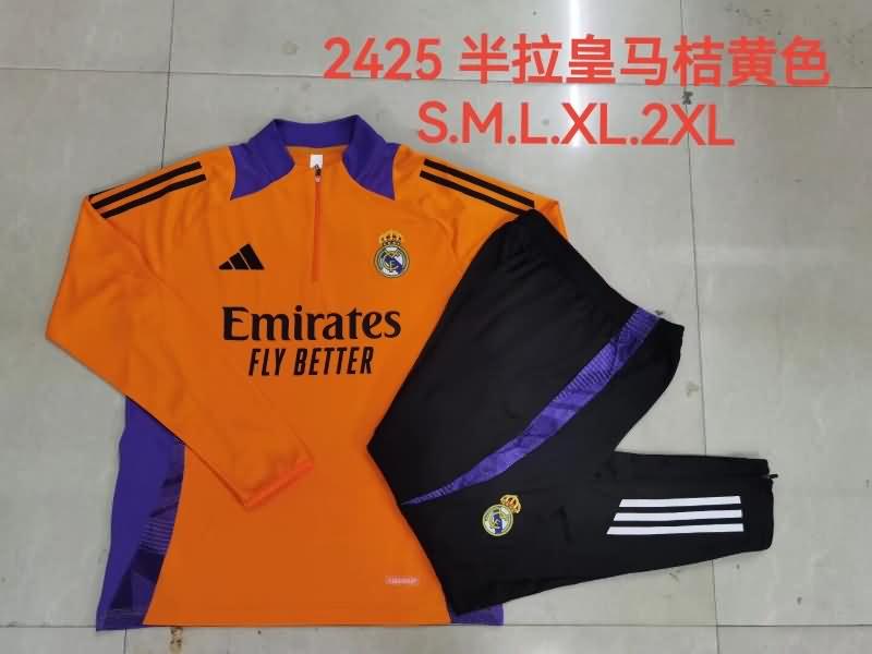 Thailand Quality(AAA) 24/25 Real Madrid Orange Soccer Tracksuit 02