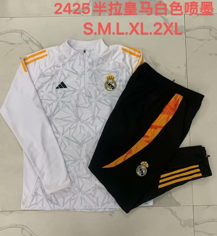 Thailand Quality(AAA) 24/25 Real Madrid White Soccer Tracksuit 05