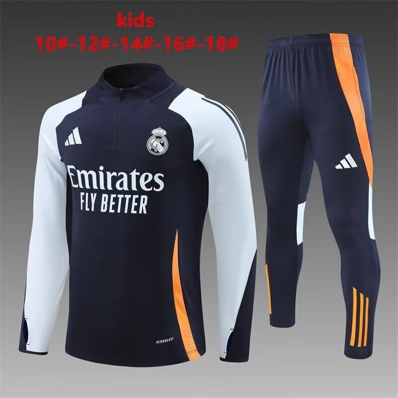 Kids - Thailand Quality(AAA) 24/25 Real Madrid Dark Blue Soccer Tracksuit 02