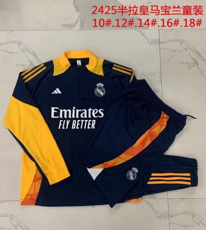 Kids - Thailand Quality(AAA) 24/25 Real Madrid Dark Blue Soccer Tracksuit 03