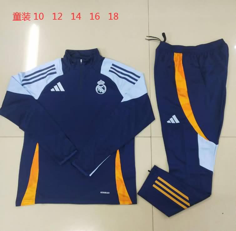 Kids - Thailand Quality(AAA) 24/25 Real Madrid Dark Blue Soccer Tracksuit 04