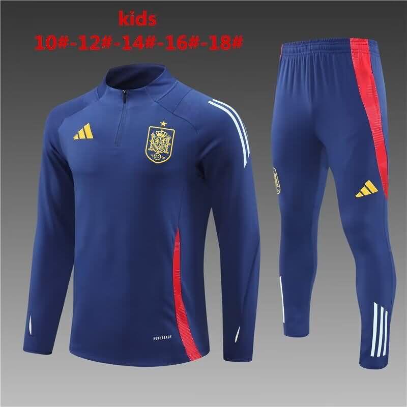 Kids - Thailand Quality(AAA) 2024 Spain Dark Blue Soccer Tracksuit