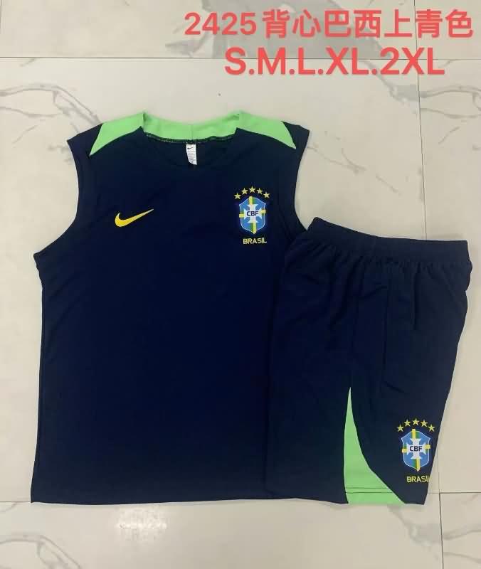 Thailand Quality(AAA) 2024 Brazil Dark Blue Soccer Training Sets