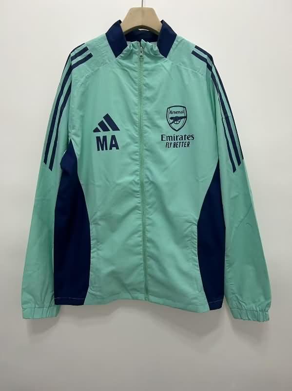 Thailand Quality(AAA) 24/25 Arsenal Green Soccer Windbreaker