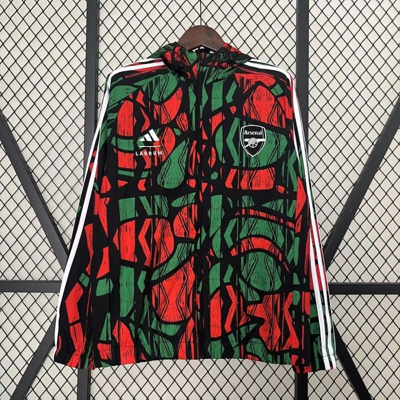 Thailand Quality(AAA) 24/25 Arsenal Red Green Soccer Windbreaker