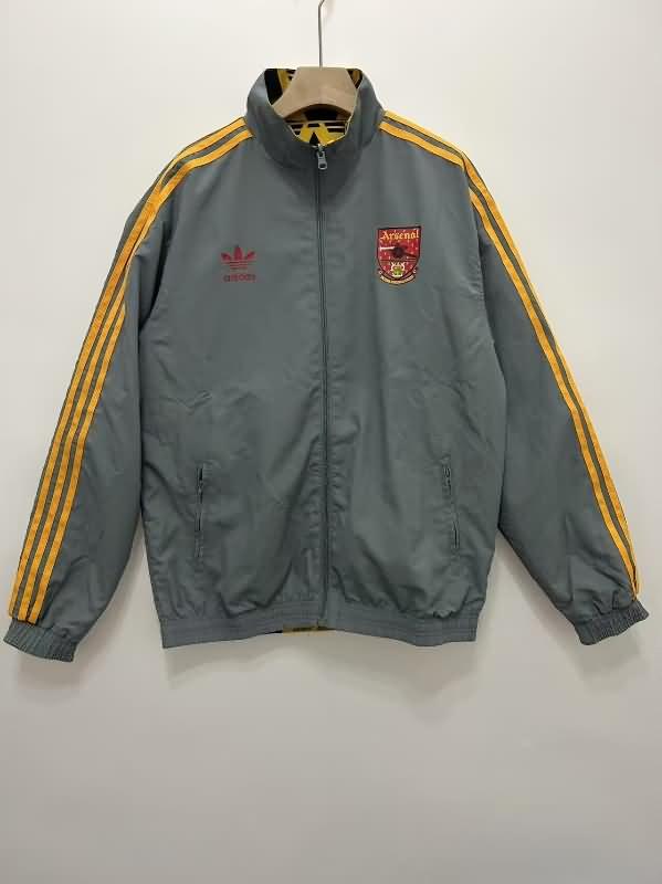 Thailand Quality(AAA) 24/25 Arsenal Yellow Grey Reversible Soccer Windbreaker