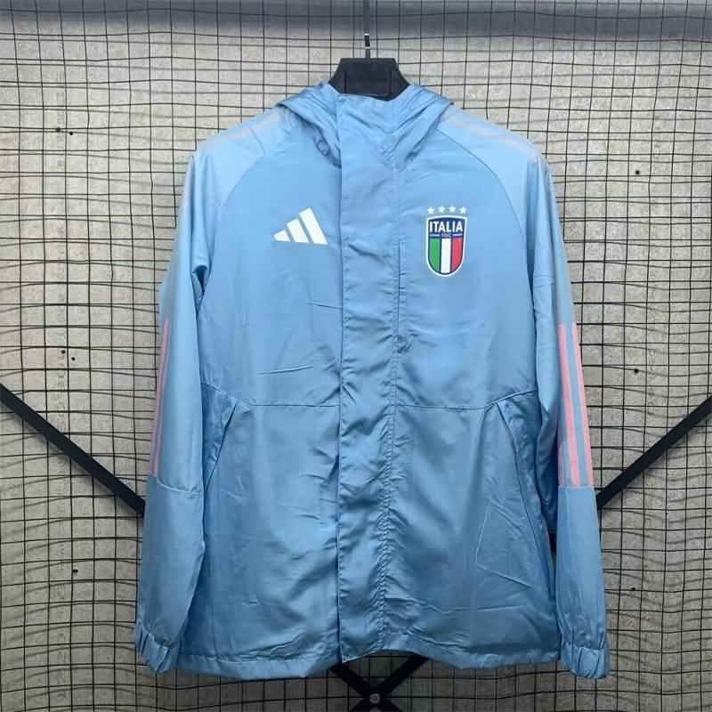 Thailand Quality(AAA) 2024 Italy Blue Soccer Windbreaker 02