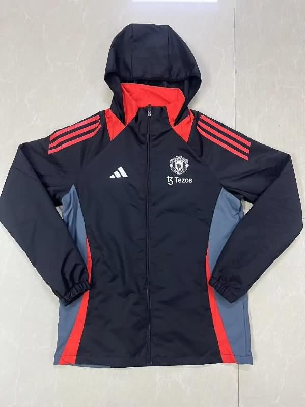 Thailand Quality(AAA) 24/25 Manchester United Black Soccer Windbreaker 03