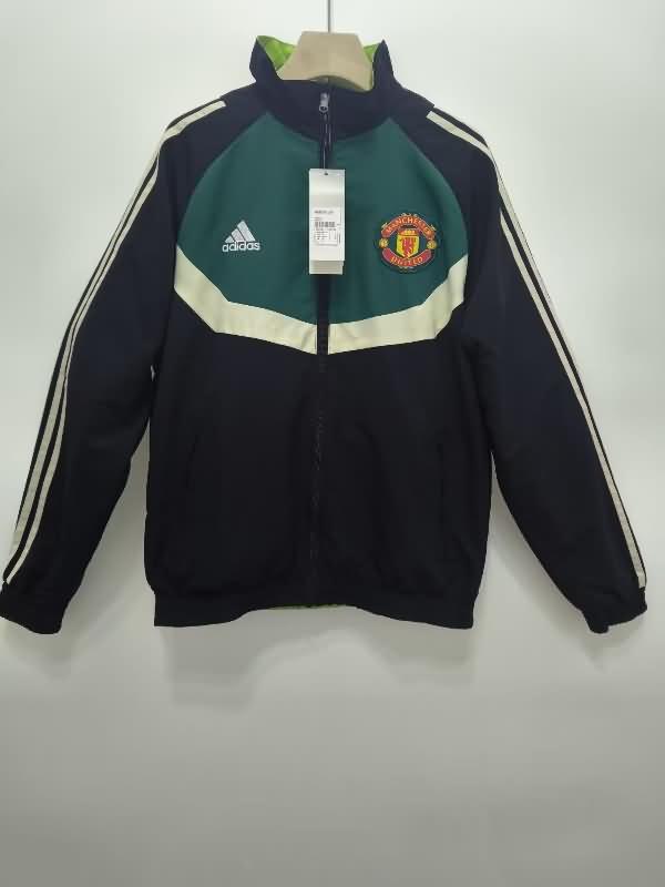 Thailand Quality(AAA) 24/25 Manchester United Black Green Reversible Soccer Windbreaker