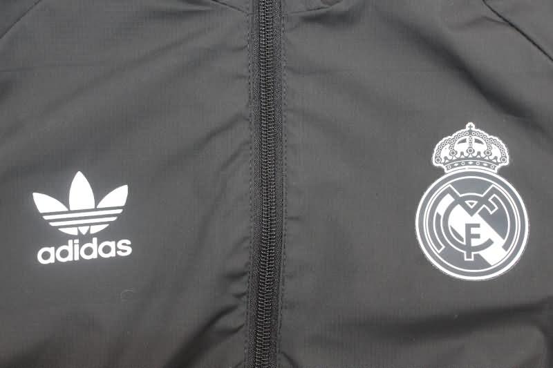 Thailand Quality(AAA) 24/25 Real Madrid Black Soccer Windbreaker