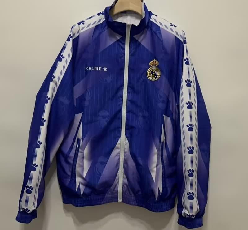 Thailand Quality(AAA) 24/25 Real Madrid Blue White Reversible Soccer Windbreaker