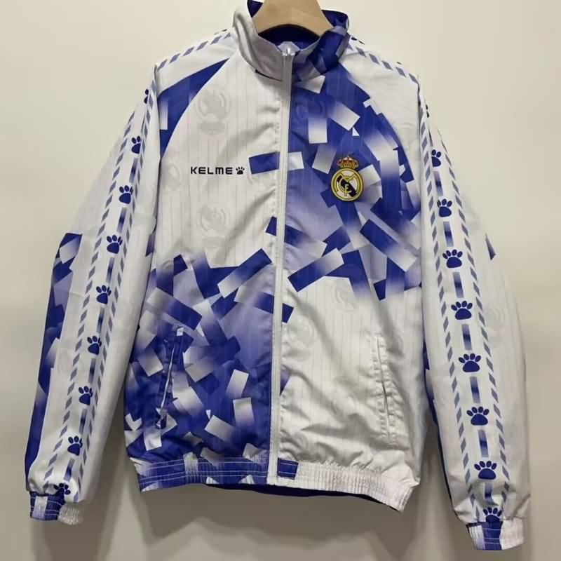 Thailand Quality(AAA) 24/25 Real Madrid Blue White Reversible Soccer Windbreaker