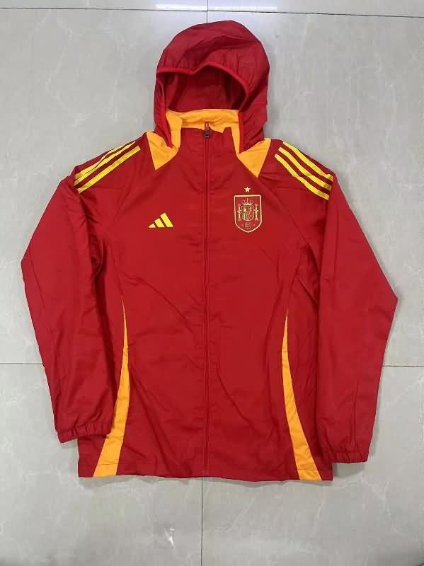 Thailand Quality(AAA) 2024 Spain Red Soccer Windbreaker