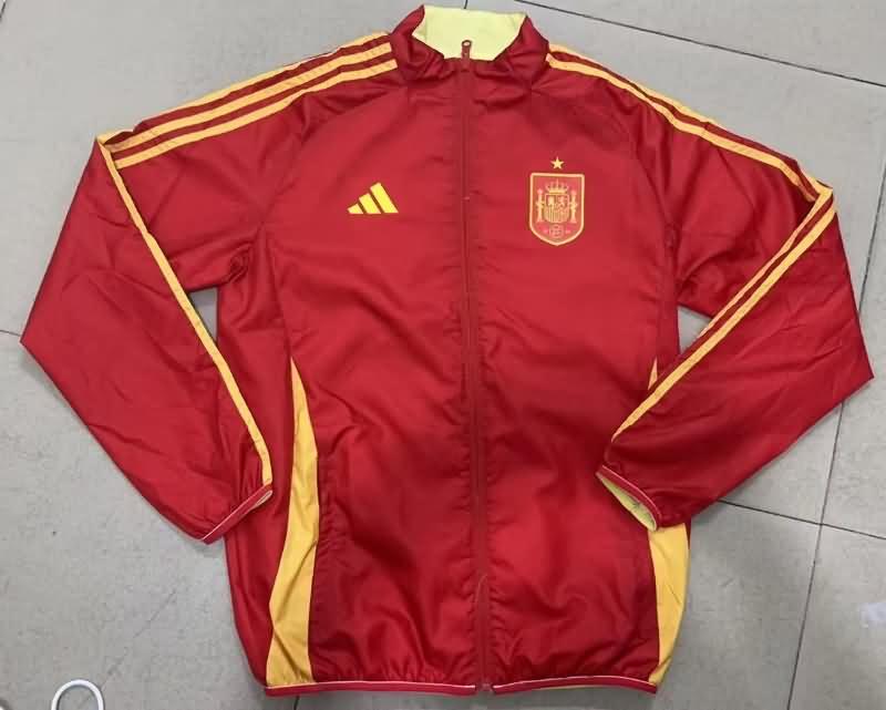 Thailand Quality(AAA) 2024 Spain Red Yellow Reversible Soccer Windbreaker