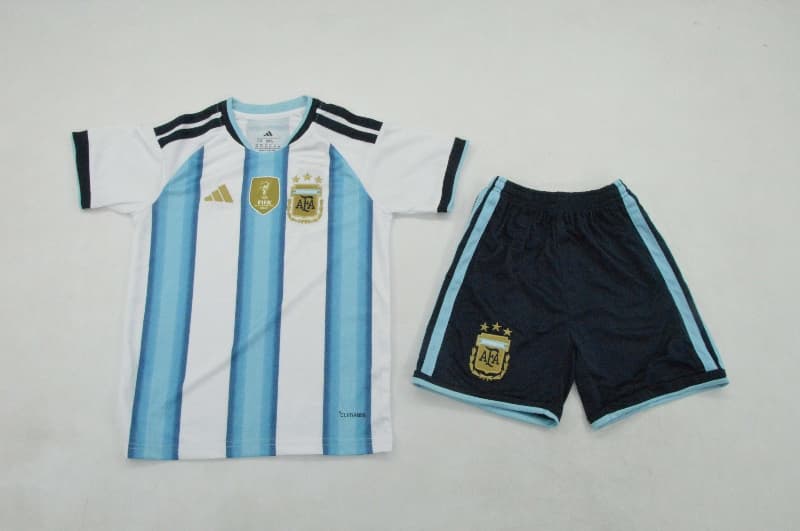 2026 Argentina World Cup Home Kids Soccer Jersey And Shorts 2026 Argentina World Cup Home Kids Soccer Jersey And Shorts