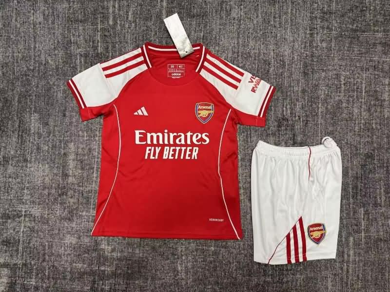 25/26 Arsenal Home Kids Soccer Jersey And Shorts Leaked