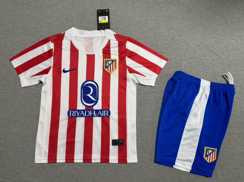 25/26 Atletico Madrid Home Kids Soccer Jersey And Shorts Leaked