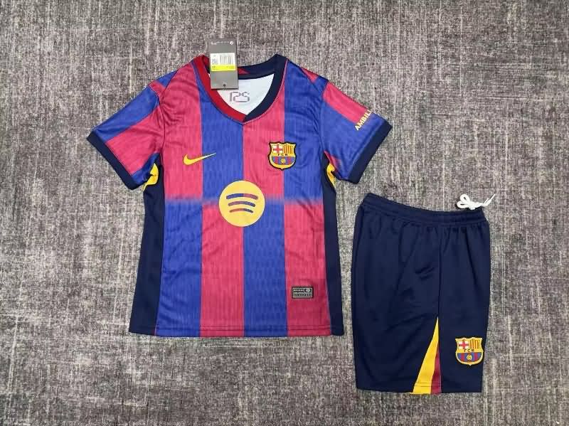 25/26 Barcelona Home Kids Soccer Jersey And Shorts Leaked