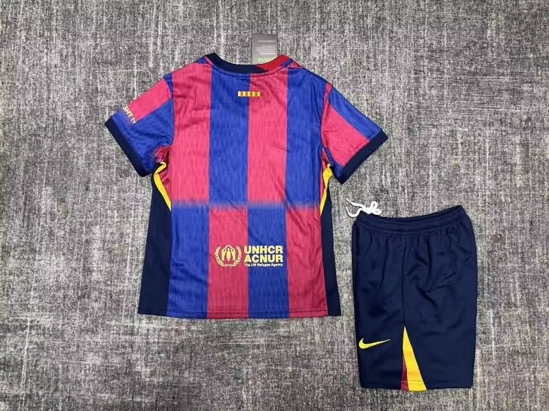 25/26 Barcelona Home Kids Soccer Jersey And Shorts Leaked