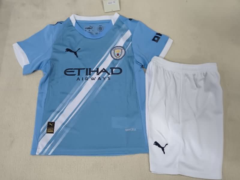 25/26 Manchester City Home Kids Soccer Jersey And Shorts Leaked