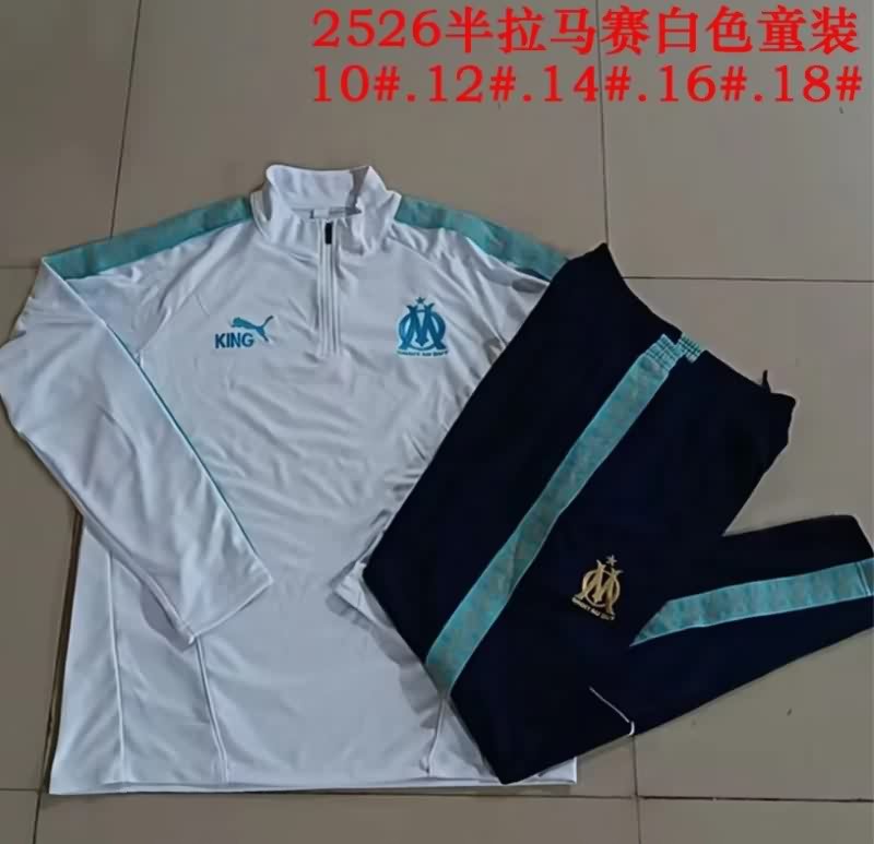 Kids - Thailand Quality(AAA) 25/26 Marseilles White Soccer Tracksuit Kids - Thailand Quality(AAA) 25/26 Marseilles White Soccer Tracksuit