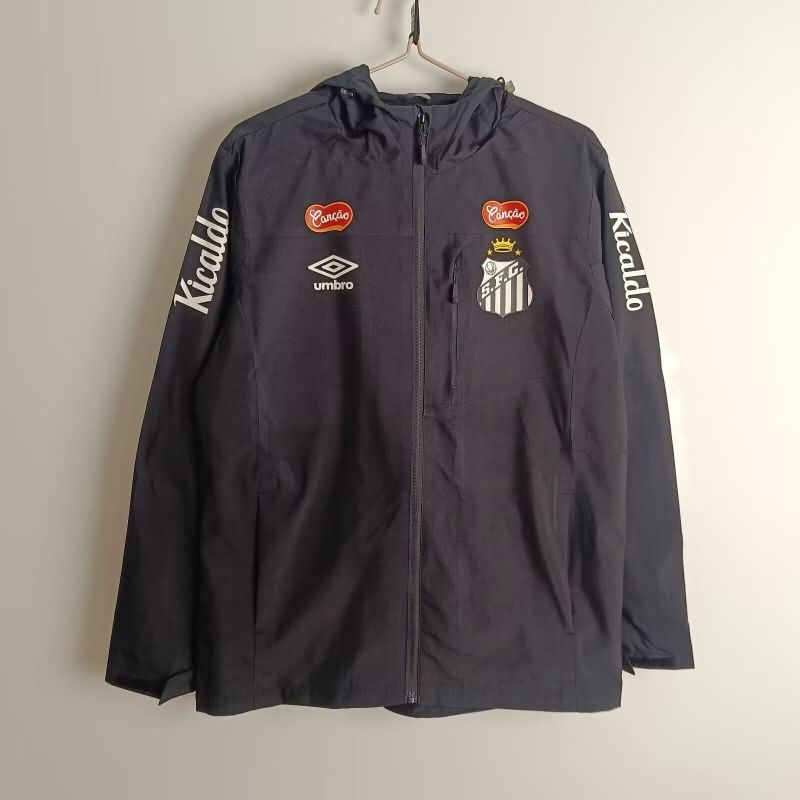 Thailand Quality(AAA) 2025 Santos Black Soccer Windbreaker