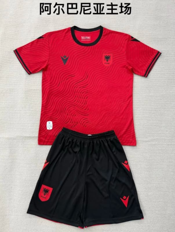 2026 Albania Home Kids Soccer Jersey And Shorts 2026 Albania Home Kids Soccer Jersey And Shorts