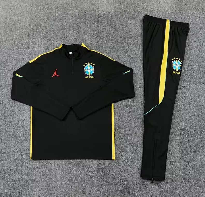 Thailand Quality(AAA) 2026 Brazil Black Soccer Tracksuit 02 Thailand Quality(AAA) 2026 Brazil Black Soccer Tracksuit 02