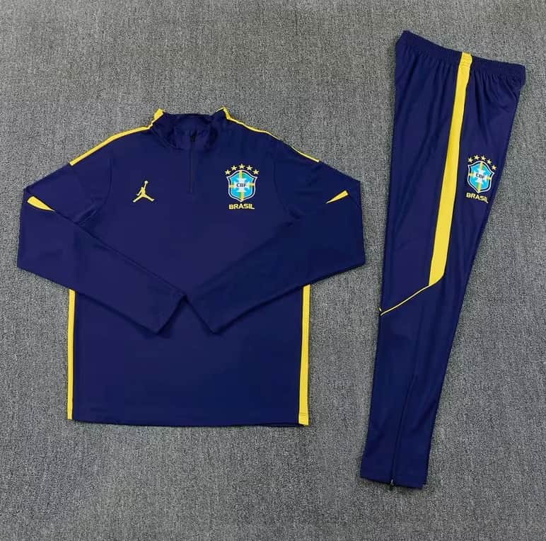 Thailand Quality(AAA) 2026 Brazil Dark Blue Soccer Tracksuit Thailand Quality(AAA) 2026 Brazil Dark Blue Soccer Tracksuit