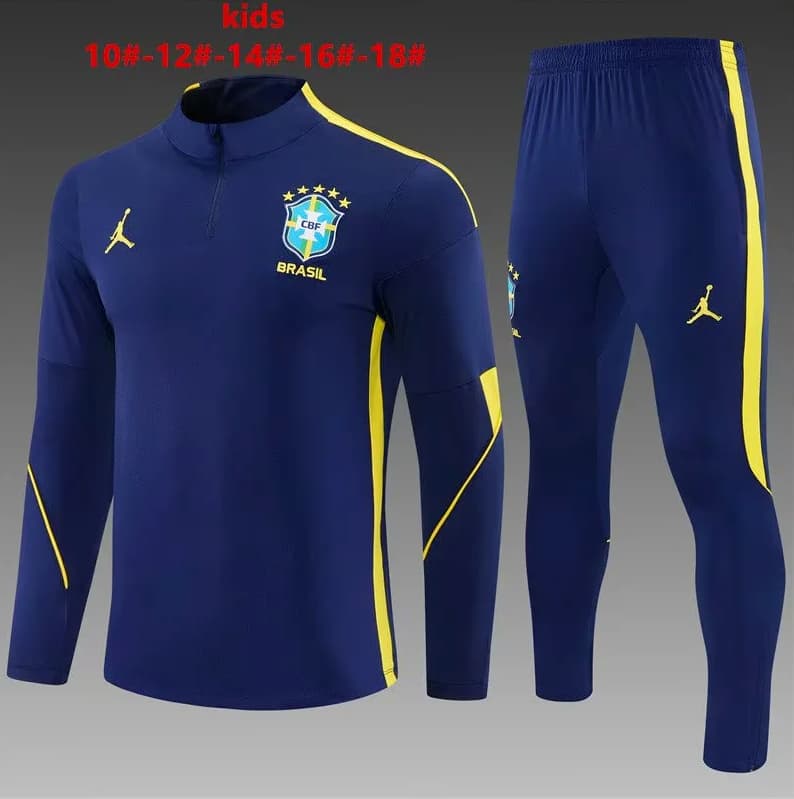 Kids - Thailand Quality(AAA) 2026 Brazil Dark Blue Soccer Tracksuit Kids - Thailand Quality(AAA) 2026 Brazil Dark Blue Soccer Tracksuit