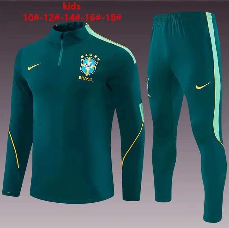 Kids - Thailand Quality(AAA) 2026 Brazil Green Soccer Tracksuit Kids - Thailand Quality(AAA) 2026 Brazil Green Soccer Tracksuit