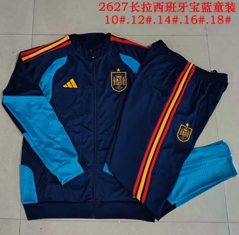 Kids - Thailand Quality(AAA) 2026 Spain Dark Blue Soccer Tracksuit 02 Kids - Thailand Quality(AAA) 2026 Spain Dark Blue Soccer Tracksuit 02