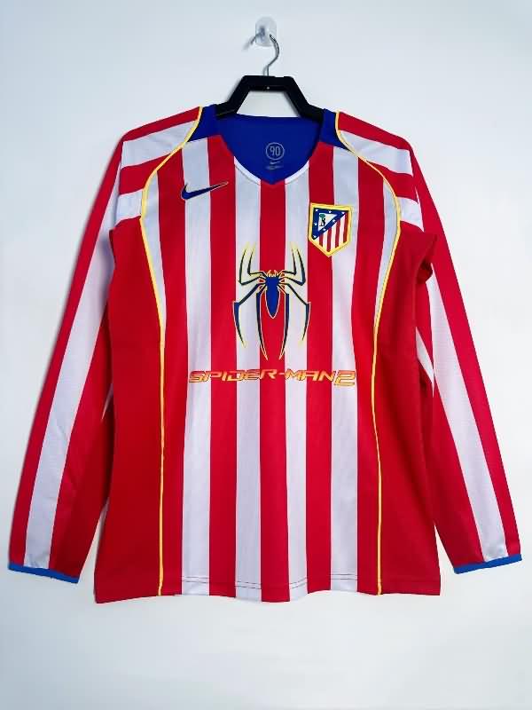 Thailand Quality(AAA) 2004/05 Atletico Madrid Home Long Sleeve Retro Soccer Jersey